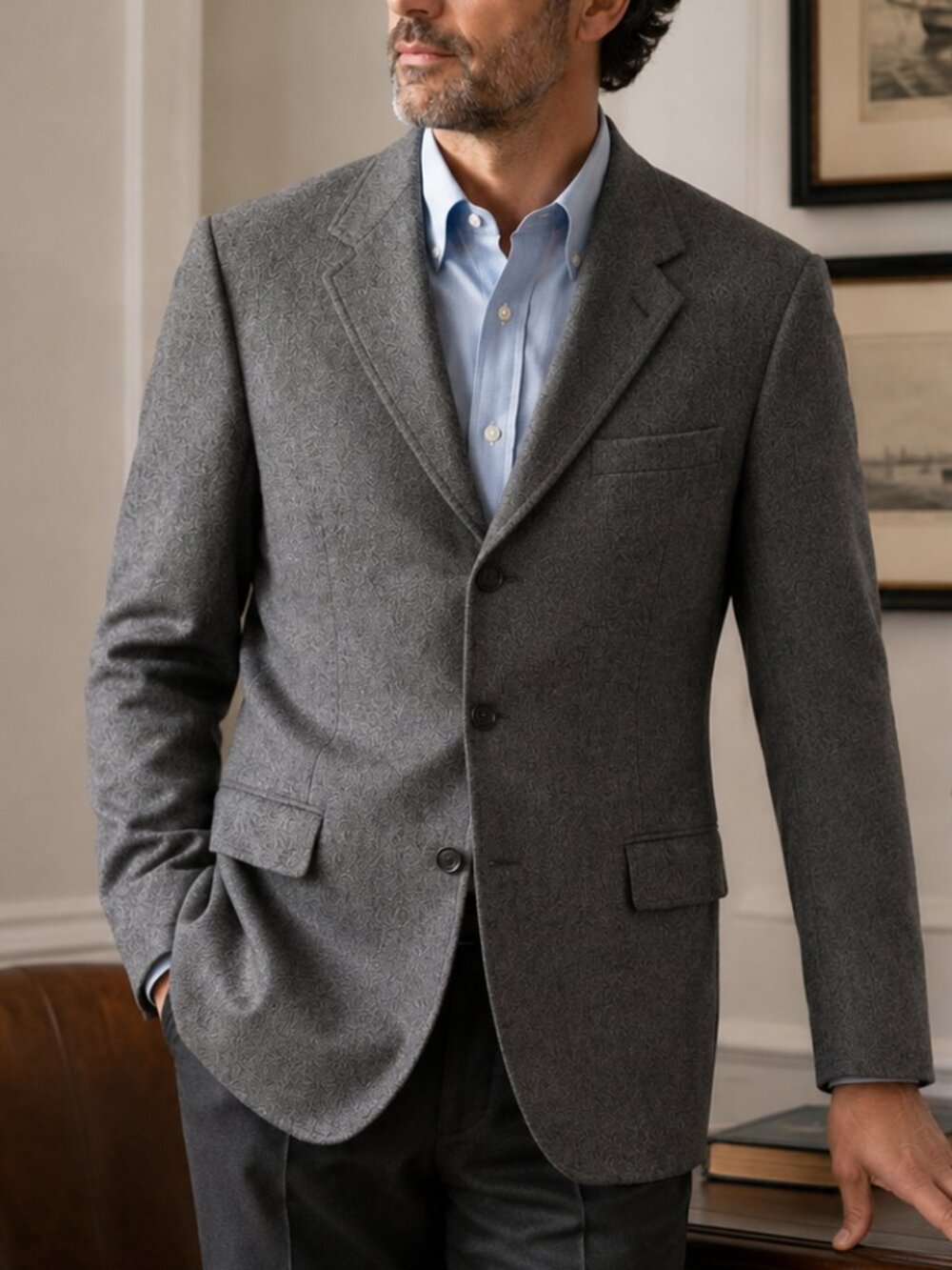 Oscar de la Renta 100% Lambswool Gray Blazer Sport Coat 40L Made Lithuania